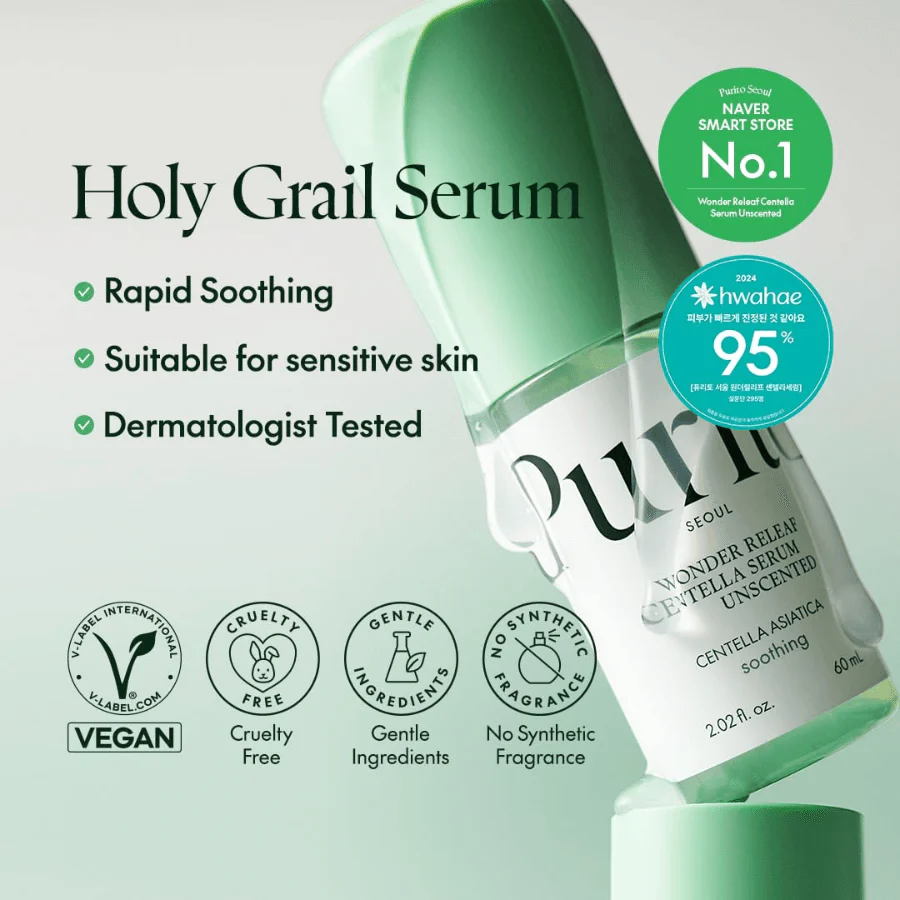 Wonder Releaf Sérum Calmante de Centella Sin Fragancia 60ml de Purito Seoul, calma y repara sin fragancias